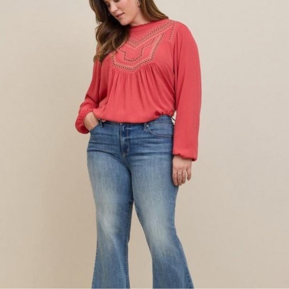 torrid Tops - Torrid Embroidered Pink/Terra Cotta Blouse